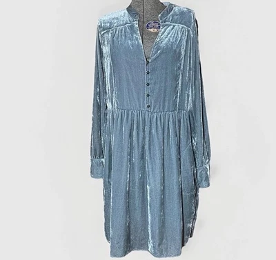 Anthropologie Holding Horses Nantes Velvet Shirt Dress Blue Long Sleeve NWT Med - Image 1 of 4