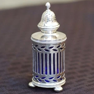 Raro Tiffany & Co Makers, antico portaspezie anni 20 in argento e vetro blu - Foto 1 di 10