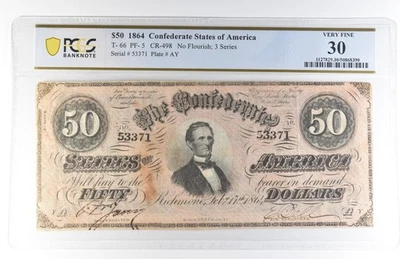 1864 $50 Confederate States Of America T-66 PF-5 CR-498 Very Fine 30 PCGS *8149 - Image 1 of 3