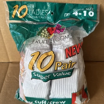 Fruit Of The Loom Ladies Socks 10 Pair Cuff/crew SIZE 4-10 VINTAGE NEW/SEAL PACK - Image 1 of 4