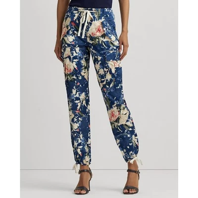 NWT Ralph Lauren Black Label Women size 12 Blue Floral Shantung Cargo Ankle Pant - Image 1 of 4