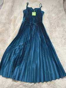 Abito donna Sam Edelman raso plissettato midi taglia XL plissettato spaghetti strap nuovo con etichette - Foto 1 di 7
