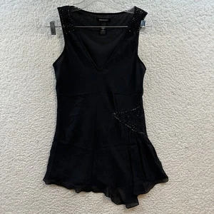Ideology 100% Silk Tank Top Black Blouse Beading Sequin Details Women’s Size M - Picture 1 of 10