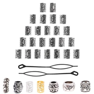 50 Stck. Wikinger Haarschmuck Nordische Runen Rohr Perlen Metall Clips Manschetten Ringe Zum Selbermachen - Bild 1 von 12