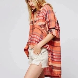 Free People Ganzjahreshemd orange kariert Oversize S - Bild 1 von 7