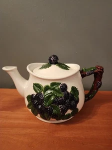 Vintage Teapot by MK Blackberry Ceramic Pitcher Fruit Berry Tea Server Pottery - Picture 1 of 11