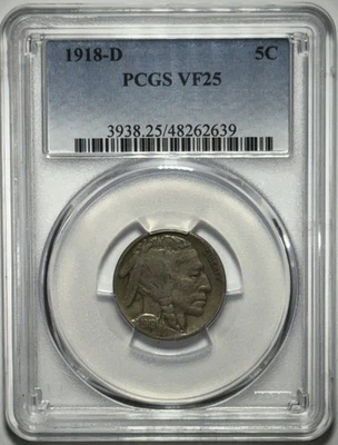 1918-D BUFFALO NICKEL - PCGS VF25 - Image 1 of 4