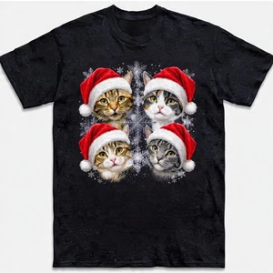 Lindo Gatos Navidad Camiseta Papá Noel Sombrero Gatitos Copos de Nieve Vacaciones Sudadera - Imagen 1 de 24