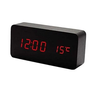 Wooden Digital Clock Multi-Function LED Alarm Clock with 5-black & Red - Picture 1 of 7