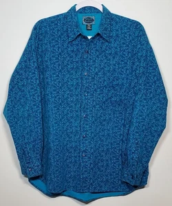 VTG Shah Safari Men's Medium Turquoise Royal Blue Black L/S Button Up Shirt - Picture 1 of 8