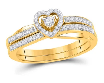 10K Yellow Gold 1/4 CTTW Natural Diamond Solitaire Heart Bridal Engagement Set - Image 1 of 4