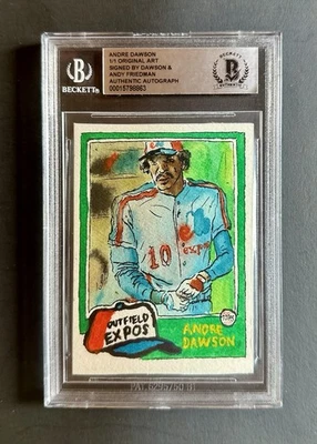 1981 Topps Andre Dawson Autograph Original Art 1/1 Andy Friedman BGS Authentic - Image 1 of 3