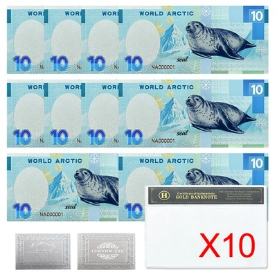 10pcs/Sleeves Silver Foil Arctic Seal Banknotes Commemorative Set for Collectors - Image 1 of 4