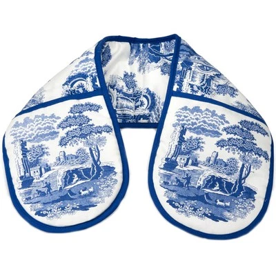 Pimpernel Blue Italian Double Oven Gloves 100% Cotton Outer Spode Oriental Theme - Image 1 of 3