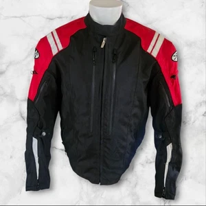 Joe Rocket Motorcycle Jacket L Black Red Textile Armor Pads Shoulder Elbow Back - Picture 1 of 19