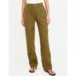 NWT Old Navy Utility Pants Women's 6 Petite Olive Green Straight Leg High Rise - Picture 1 of 15