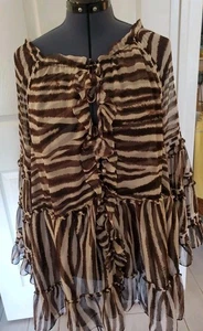 MISA Los Angeles Tallulah Dress Sz Medium Zebra Brown Sexy Ruffle Sheer Coverup - Picture 1 of 16