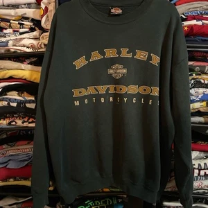 Vintage 90’s Harley Davidson Green & Gold Crewneck Sweatshirt Size XL - Picture 1 of 4