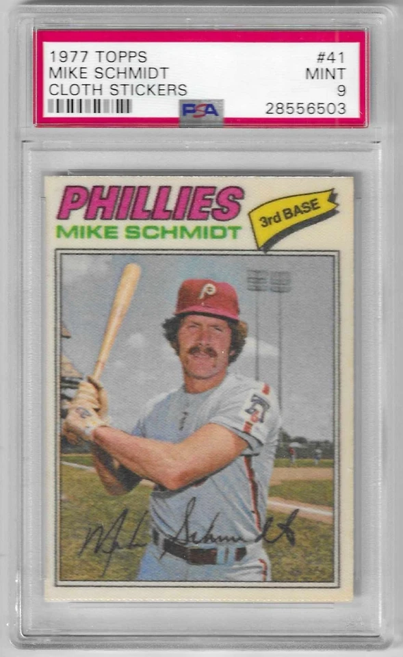 1977 Topps Cloth Stickers Mike Schmidt #41 PSA 9 Mint Baseball Card. - Image 1 of 1