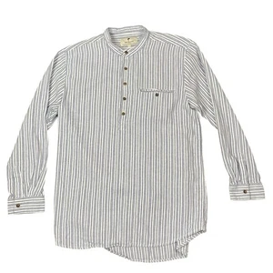 Lee Valley Ireland Grandfather Shirt Mens Size Large Band Collar Blue Striped - Picture 1 of 8