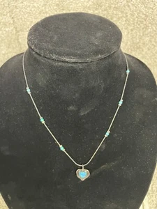 Shablool Necklace Womens 18" Gemstone Heart Pendant Lobster 925 Sterling Silver - Picture 1 of 13