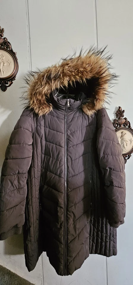 Tommy Hilfiger Abrigo acolchado acolchado acolchado para mujer Chaqueta larga con capucha Gris Talla 1X Foto 1 de 4