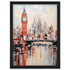 London Skyline Abstract Painting Red Big Ben River Thames Framed Art Print A4