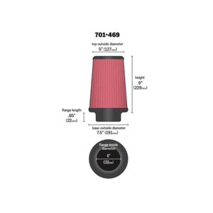 Airaid Universal Tapered Conical #701-469 Red Air Filter 6" x 7.25" x 9" - Picture 1 of 9