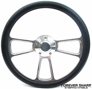 14" Billet Aluminum Black Half Wrap Steering Wheel Set Chevy GMC 1960-69 Trucks - Picture 1 of 3