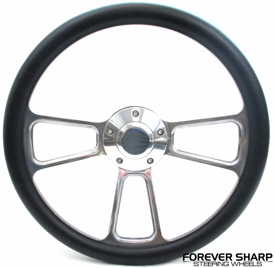 Juego de volante de aluminio negro medio envolvente Billet de 14" para camionetas Chevy GMC 1960-69 Foto 1 de 3