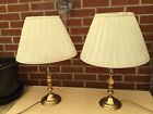 PAIR OF VINTAGE BRASS EFFECT LARGE CANDLESTICK TABLE LAMPS + CREAM LAMPSHADES