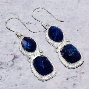 Sapphire(Simulated) Gemstone Handmade Christmas Gift Jewelry Earring 2.32" Z254
