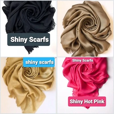 Silky shinny  Scarves Women Scarf Solid Foulard Femme Shawls Wraps  Head Scarfs - Image 1 of 2