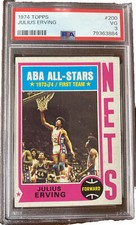 1974 TOPPS #200 JULIUS ERVING HOF (MISSPELLED IRVING ON CARD Back) PSA 3 VG