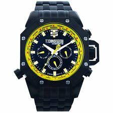 Technosport Men's World Timer Black Stainless Steel Watch Yellow Accents