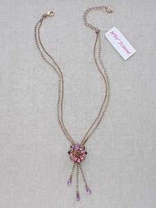 Betsey Johnson Fall Follies Flower Pendant Necklace (Pink Purple Gold Motif) - Picture 1 of 7