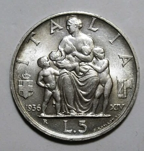 *VITTORIO EMANUELE III 5 LIRE 1936 IMPERO CONSERV. FDC SIGIL. NUMISMATICA ELITE - Picture 1 of 2