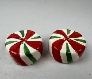 Vintage Ceramic Peppermint Candy Salt & Pepper Shakers Christmas Holidays - Picture 1 of 8