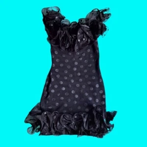 Vintage RARE 80's Tadashi Shoji Black Polka-dot Ruffle Cocktail Dress - Bild 1 von 4