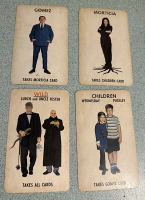 The Addams Family Game 4 Cards 1965 Wednesday Netflix Morticia Milton Bradley - Image 1 of 4