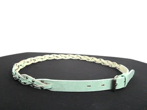 Seaglass Blue Faux Braided, Studded Leather Silver Buckle Skinny Belt Women Sz M - Picture 1 of 8