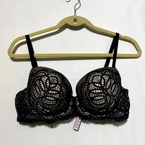 Victoria's Secret Lace Push Up Bra Women's 34DD Black Padded Adjustable Strap - Picture 1 of 6