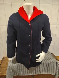 Vintage USA Authentic Mackintosh Vest Coat Hoodie 100% Wool Navy & Red Women's - Picture 1 of 13