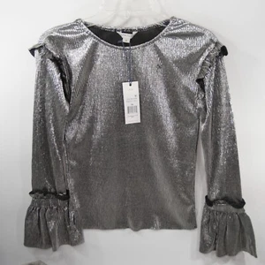 Top tejido con volantes plisados plateados Habitual 14 nuevo con etiquetas - Imagen 1 de 6