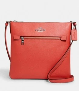 NWT Coach Rowan File Bag in cross-grain leather SV/Tangerine - Picture 1 of 5