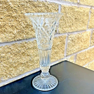 Crystal Hand Cut Footed Vase Stuart ” Quality Trumpet mid Century - Picture 1 of 10