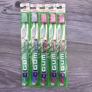 5 LOT GUM Sunstar #471 Micro Tip Compact Soft Head Toothbrush Vintage Made USA - Picture 1 of 6