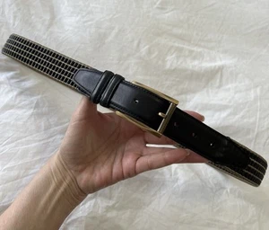 LAI | Men’s 38 | Black Tan Stretch Leather Belt | Casual Business Gold Buckle - Picture 1 of 9