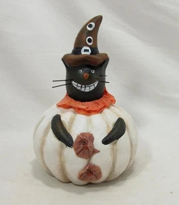 Schwarze Katze Kürbis Clown Halloween Deko Volkskunst Keramik Terrakotta Krepp Papier - Bild 1 von 10