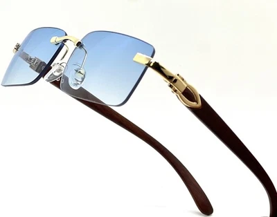 Mens Spring Hinge Narrow Rectangular Rimless Classy Metal Rim Sunglasses UV400 - Image 1 of 4